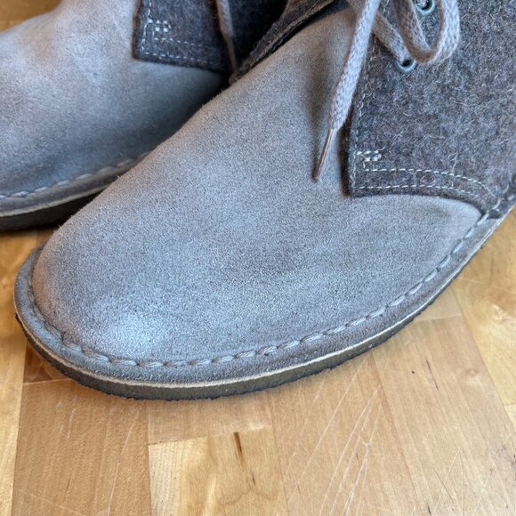 SIZE 10 Clarks Original Womens Gray Wool Felt Leather Desert Boots Crepe Soles - Picture 3 of 11